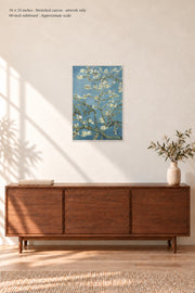 Almond Blossom · 16 × 24 inches · Stretched canvas · no border or text · room mockup · approximate scale against 60-inch sideboard