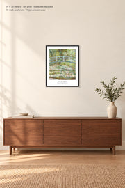 Bridge over a Pond of Water Lilies · 16 × 20 inches · Art print · frame not included · room mockup · approximate scale against 60-inch sideboard