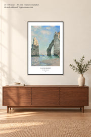 The Cliffs at Étretat · 24 × 36 inches · Art print · frame not included · room mockup · approximate scale against 60-inch sideboard
