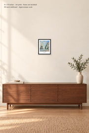 The Cliffs at Étretat · 8 × 10 inches · Art print · frame not included · room mockup · approximate scale against 60-inch sideboard