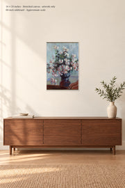 Chrysanthemums · 16 × 24 inches · Stretched canvas · artwork only · room mockup · approximate scale against 60-inch sideboard
