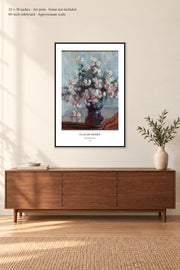 Chrysanthemums · 24 × 36 inches · Art print · frame not included · room mockup · approximate scale against 60-inch sideboard