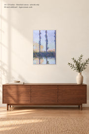 The Four Trees · 16 × 24 inches · Stretched canvas · artwork only · room mockup · approximate scale against 60-inch sideboard