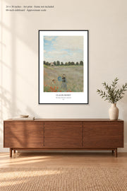 The Poppy Field near Argenteuil · 24 × 36 inches · Art print · frame not included · room mockup · approximate scale against 60-inch sideboard