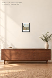The Poppy Field near Argenteuil · 8 × 10 inches · Art print · frame not included · room mockup · approximate scale against 60-inch sideboard