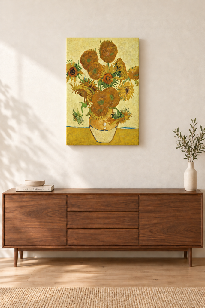 Avenue room mockup · 24 × 36 inches · Stretched canvas · no border or text · approximate scale