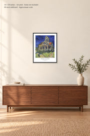 The Church at Auvers · 16 × 20 inches · Art print · frame not included · room mockup · approximate scale against 60-inch sideboard