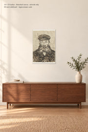 Portrait of Joseph Roulin · 16 × 24 inches · Stretched canvas · artwork only · room mockup · approximate scale against 60-inch sideboard