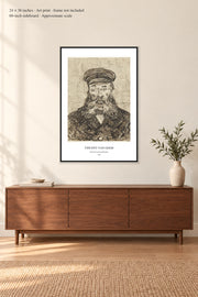 Portrait of Joseph Roulin · 24 × 36 inches · Art print · frame not included · room mockup · approximate scale against 60-inch sideboard