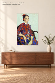 La Mousmé · 24 × 36 inches · Stretched canvas · artwork only · room mockup · approximate scale against 60-inch sideboard