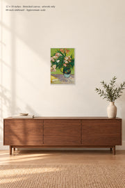 Oleanders · 12 × 18 inches · Stretched canvas · artwork only · room mockup · approximate scale against 60-inch sideboard