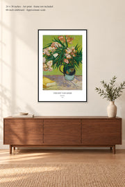 Oleanders · 24 × 36 inches · Art print · frame not included · room mockup · approximate scale against 60-inch sideboard