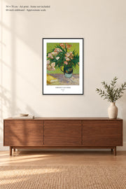 Oleanders · 50 × 70 cm · Art print · frame not included · room mockup · approximate scale against 60-inch sideboard