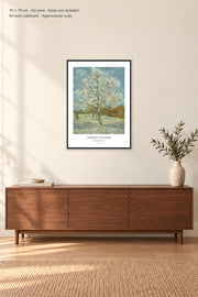 The Pink Peach Tree · 50 × 70 cm · Art print · frame not included · room mockup · approximate scale against 60-inch sideboard