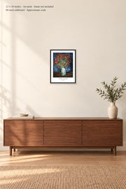 Vase with Poppies · 12 × 16 inches · Art print · frame not included · room mockup · approximate scale against 60-inch sideboard