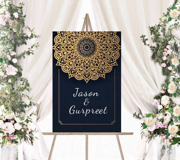 Welcome Sign - Navy and Gold Doily
