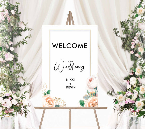 Welcome Sign - Pink Green White Floral